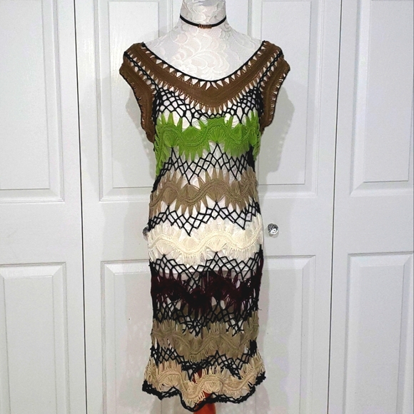 Urban Mango Dresses & Skirts - Crochet Open Knit Sheer Sweater Dress / Bathing Suit Cover Up NWT